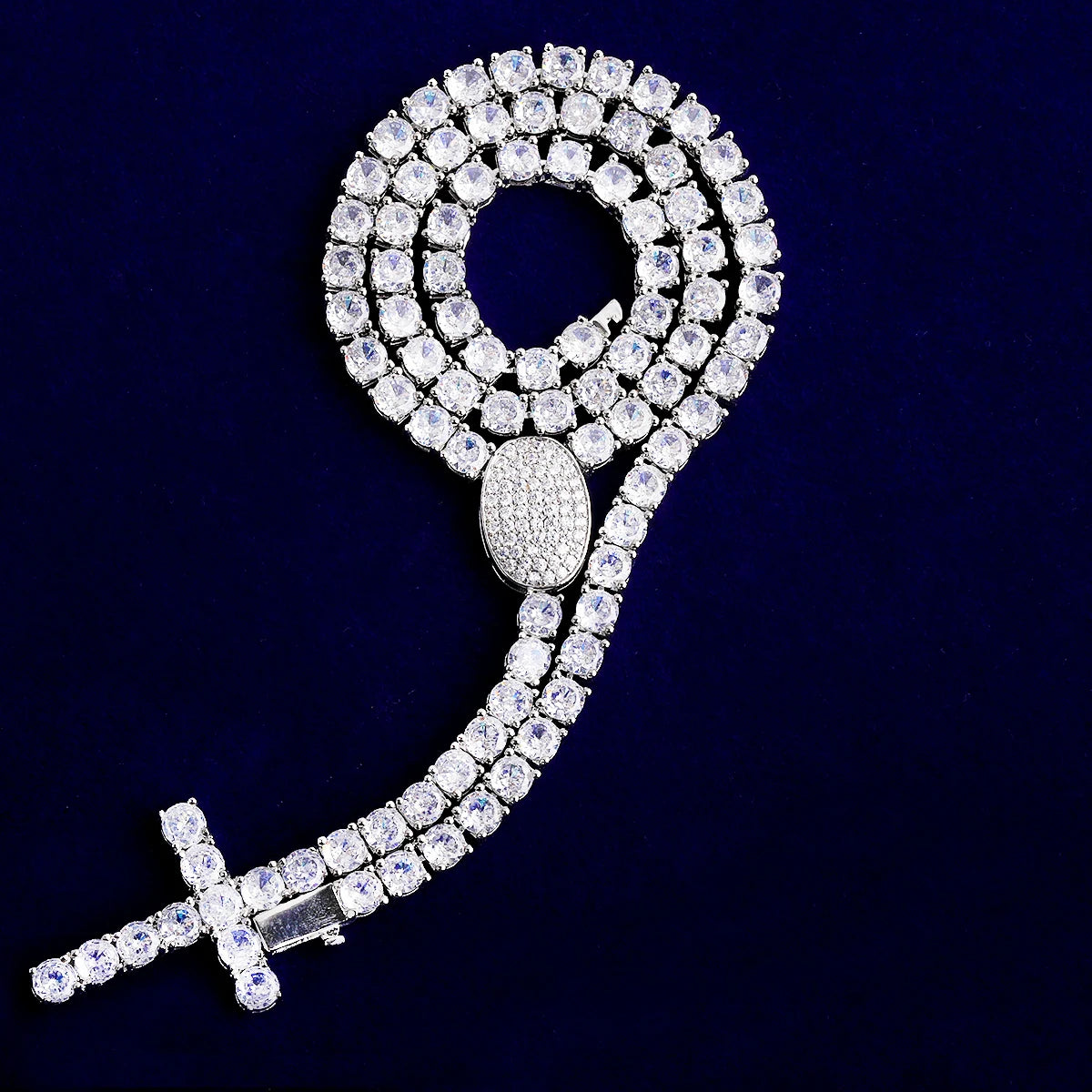 Drip Cross | VVS Diamond CZ Rosary Style 5AA+ Luxury Hip Hop Tennis Chain Necklace