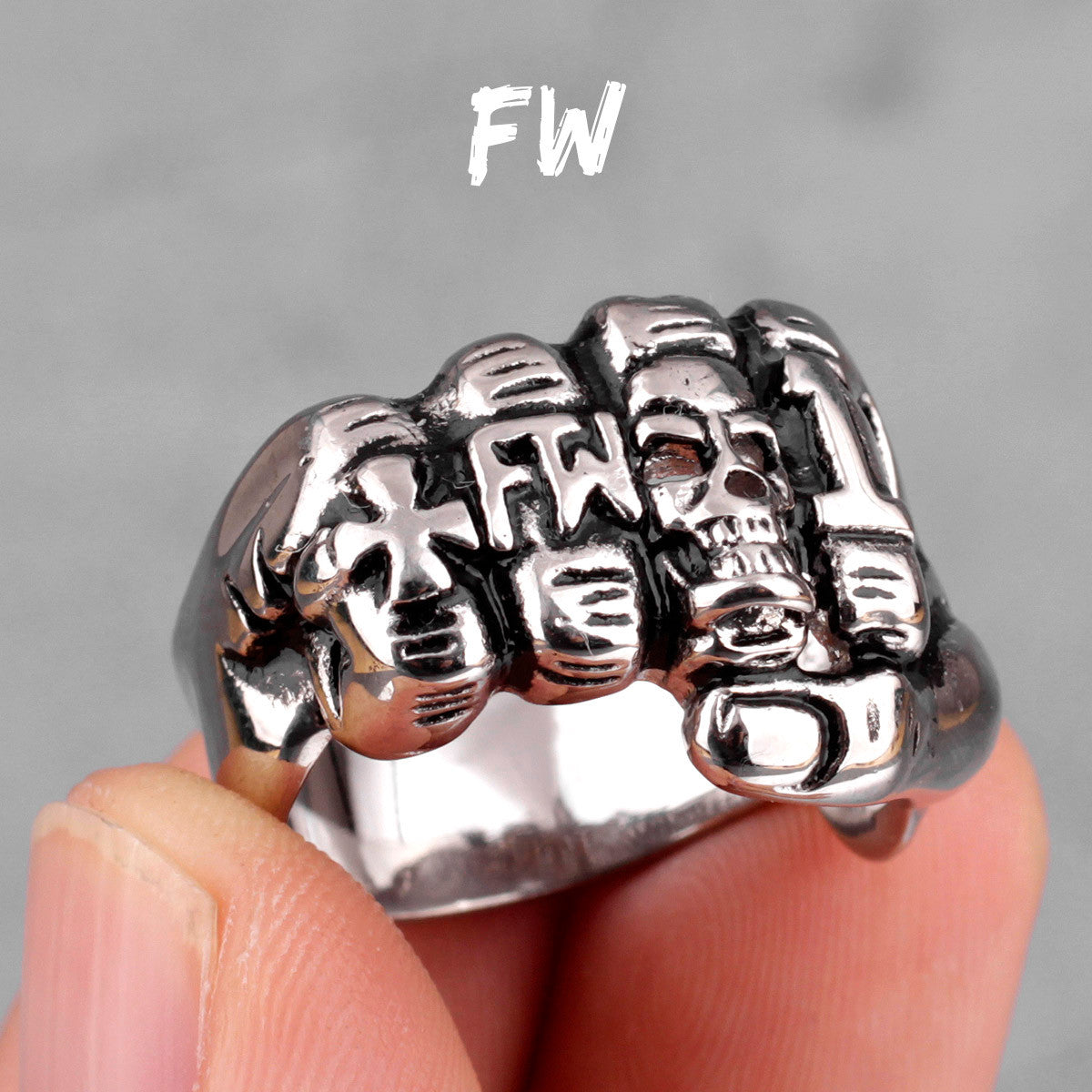Slang Fist | 316L No Fade Stainless Steel FW Skull Fist Hip Hop Street Wear Rings