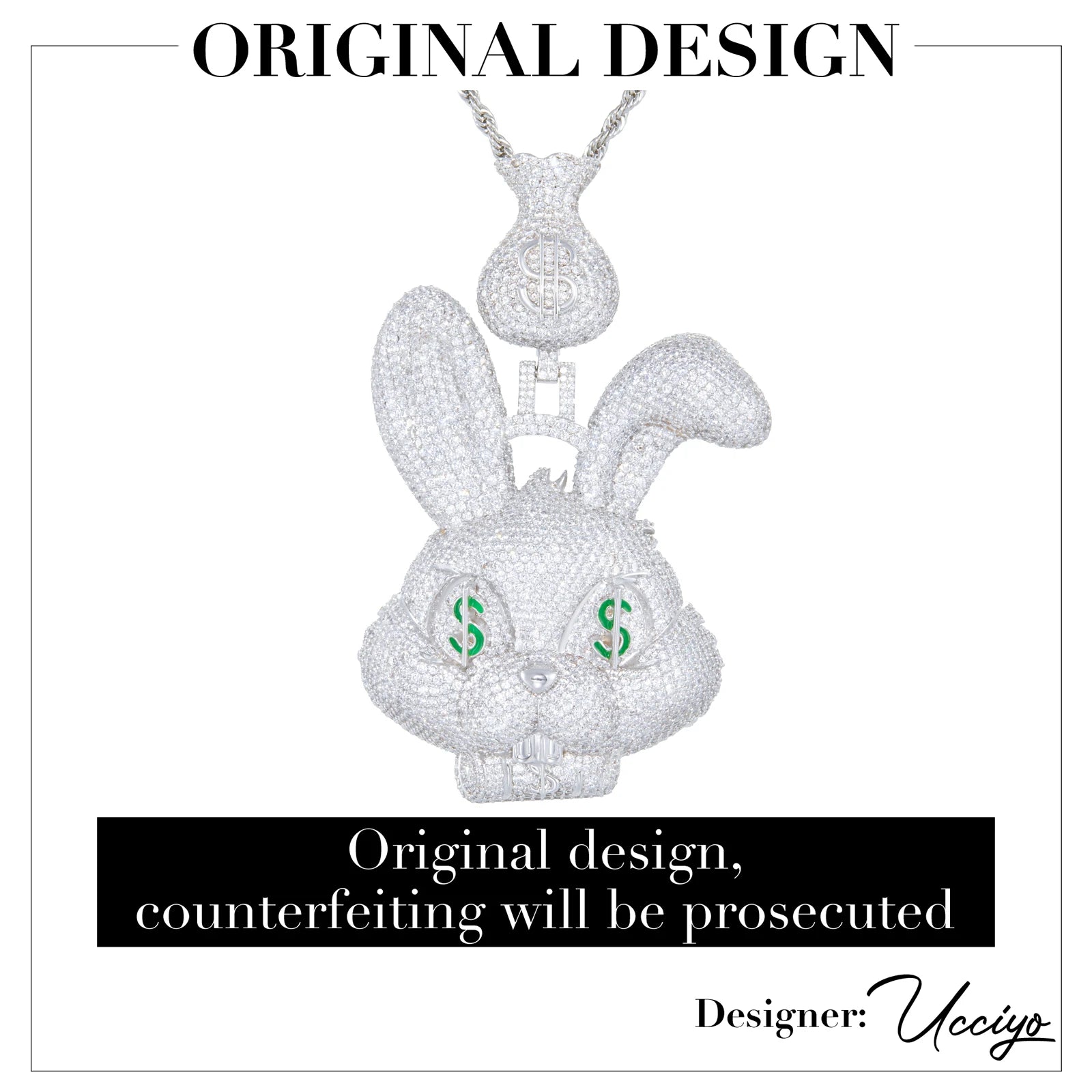 Fast Money | Iced Blinged Out Money Bag Rabbit 925 Silver Moissanite Hip Hop Pendant