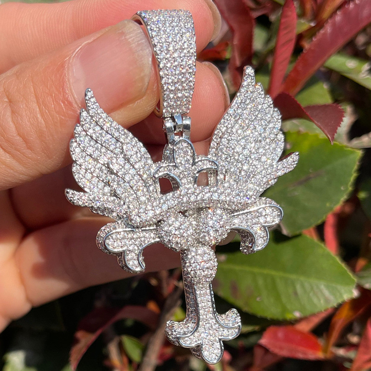 The Self Righteous | Fleur De Lis Winged Iced Blinged Out 24k Cross Pendant