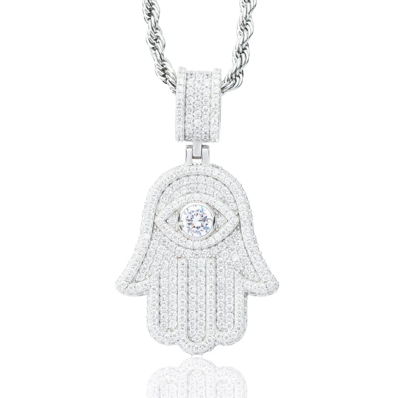 VVS1 Hamsa Hand |  925 Sterling Silver D VVS1 Moissanite Diamond Spiritual Bling Charm