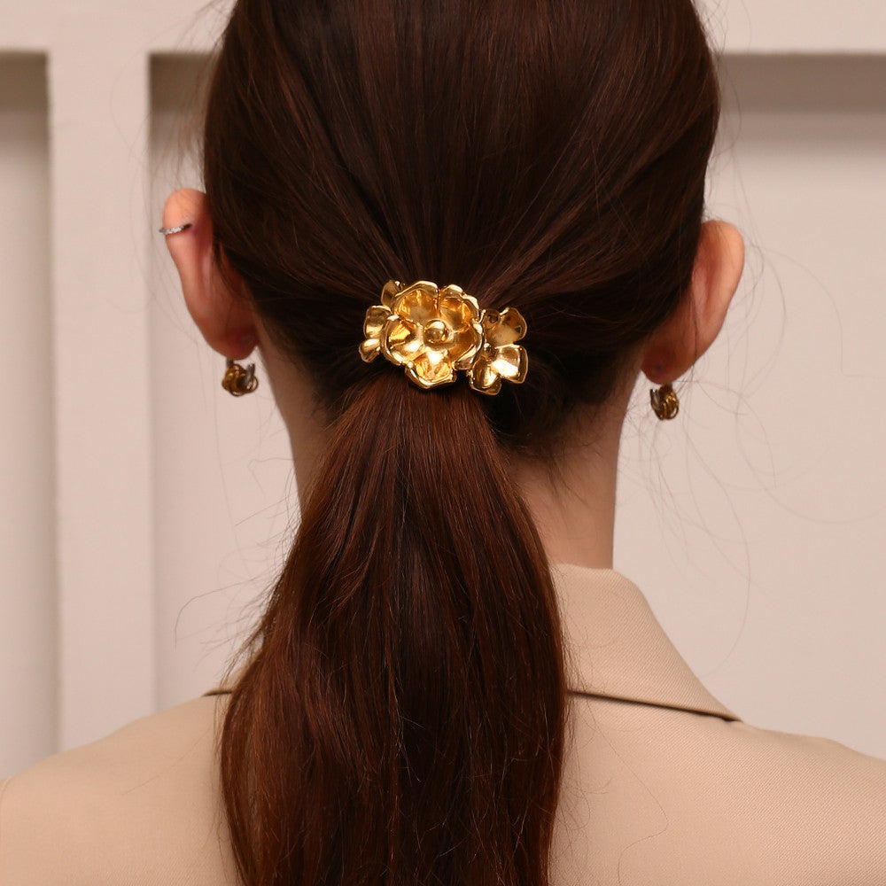 18k Gold Stainless Steel Waterproof Three Flowers Hair Band Tarnish Free Hair Decoration