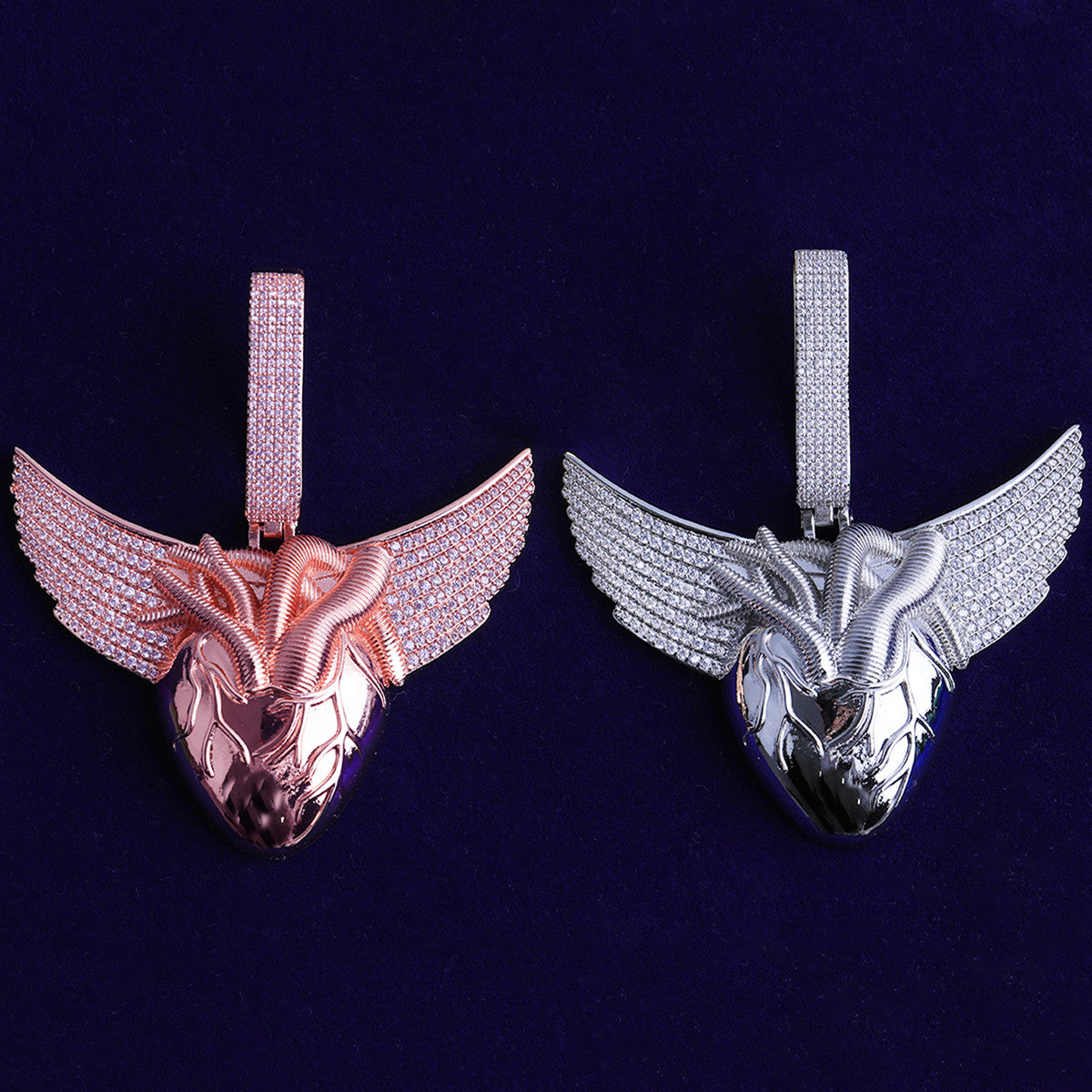 Love Again | VVS Diamond CZ Winged Heart Rose Gold Silver 24k Hip Hop Pendant