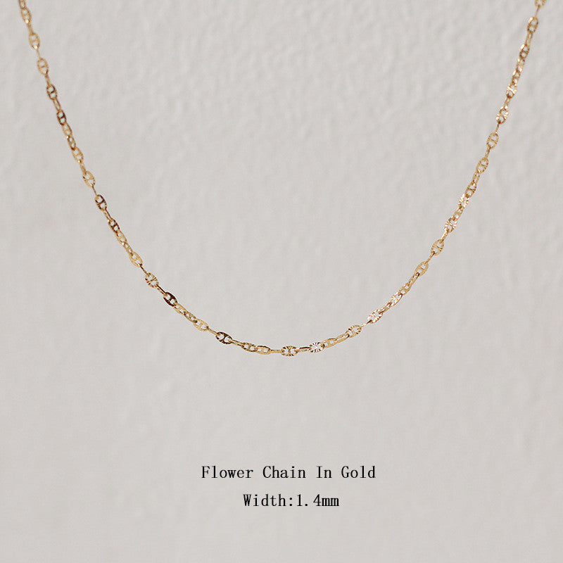 18k Gold Stainless Steel Thin Delicate Link Flower Coin Cuban Chain Layered Necklace