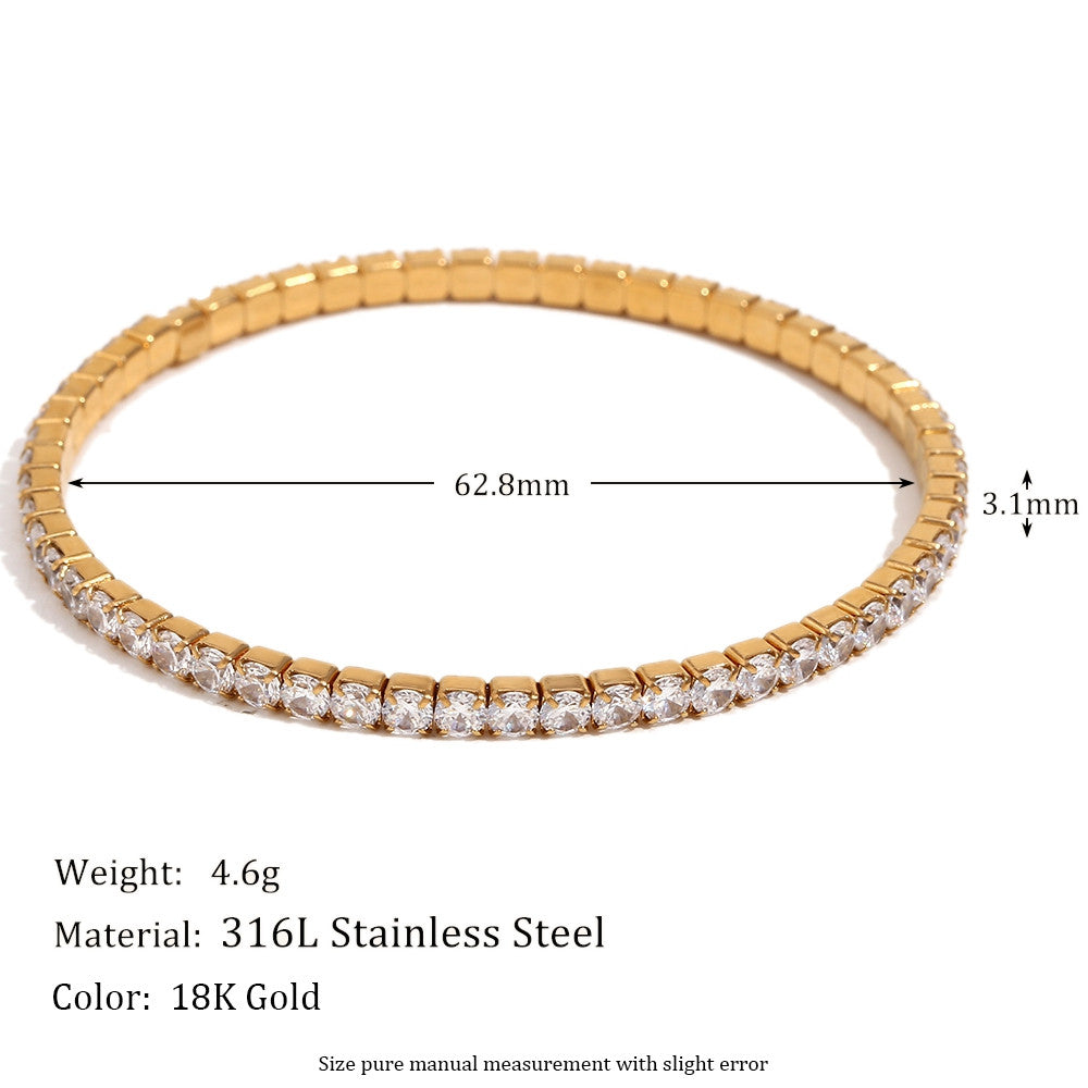 Waterproof No Fade 18k Gold Stainless Steel 3mm 4mm Elastic Square Zircon Bracelet