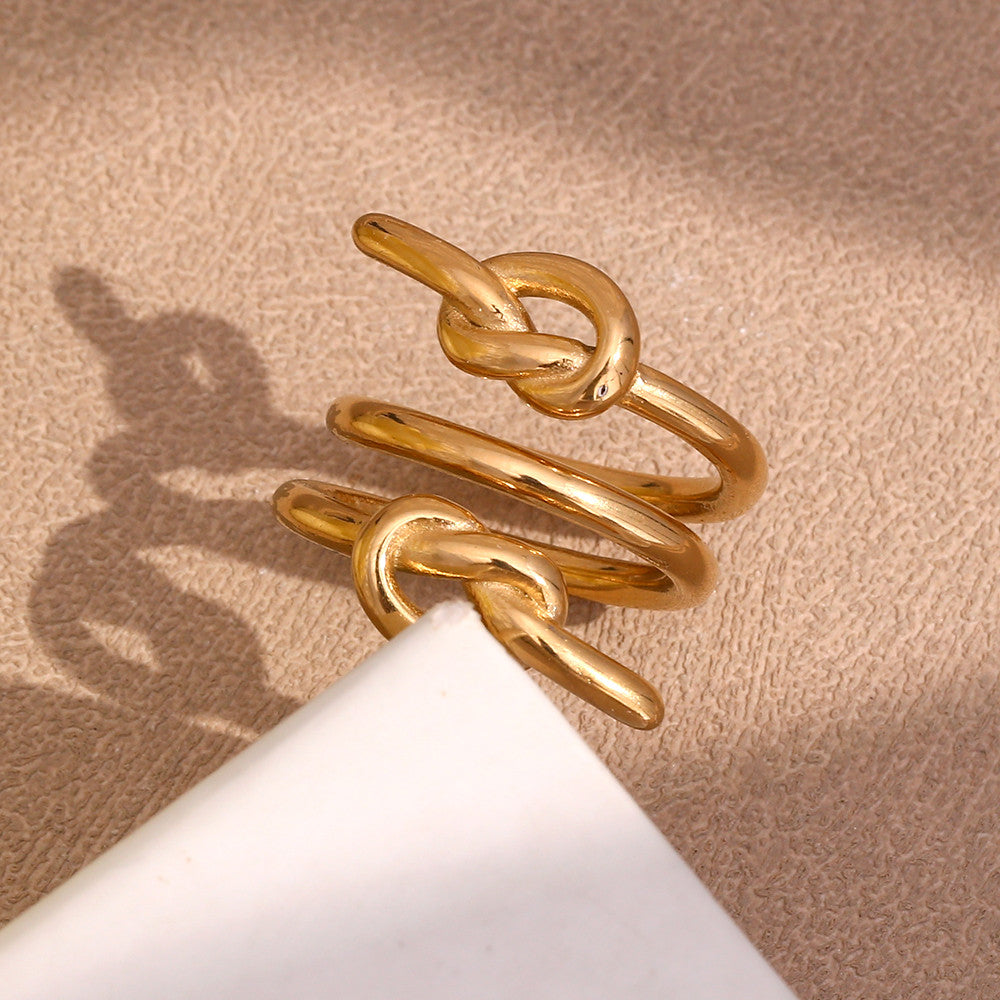 Ladies 18k Gold Stainless Steel Waterproof Three Layers Knot High Fashion Rings
