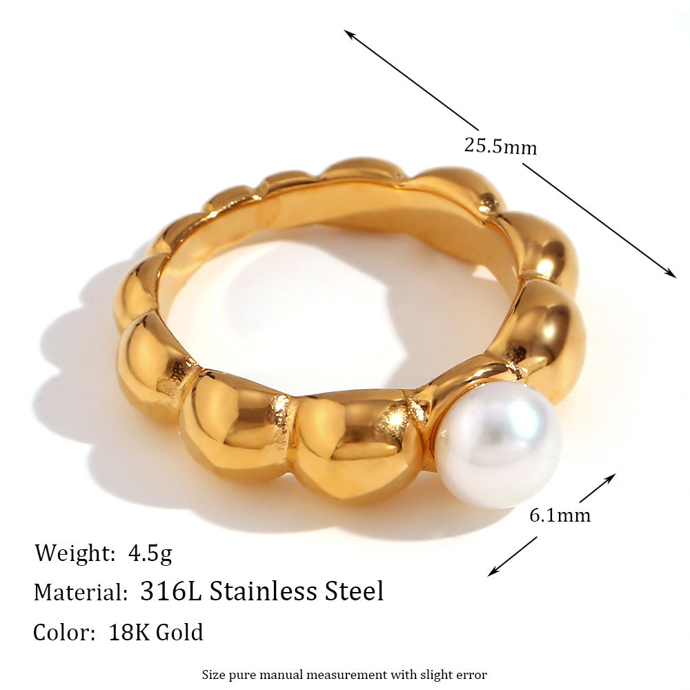 Ladies Oval Amazonite White Jade Heart 18k Gold Waterproof Stainless Steel Rings