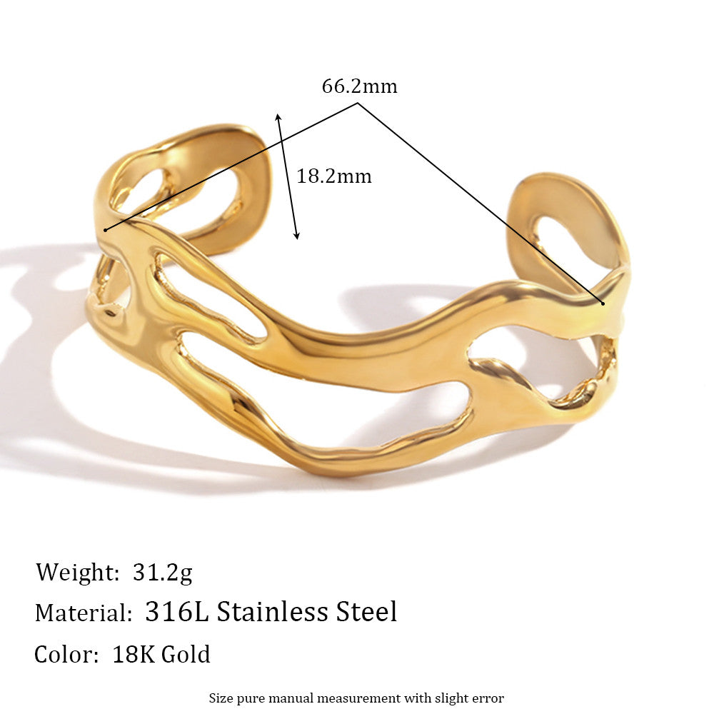 Ladies Exaggerated Wave 18k Gold Waterproof Stainless Steel Hollow Bracelet