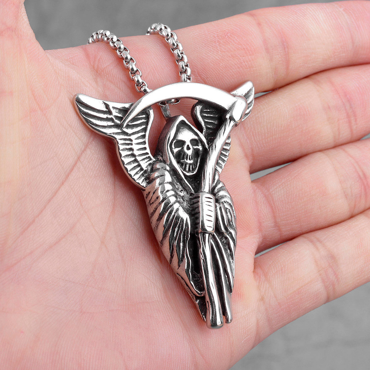 Grim Reaper | 316L No Fade Stainless Steel Death God Scythe Skull Unique Mysterious Pendant