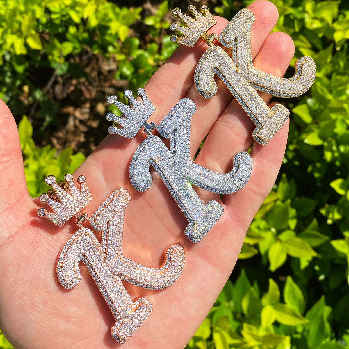 Special Kay | VVS Diamond CZ Crown Initial K 925 Silver Rose Gold 24k Hip Hop Pendant