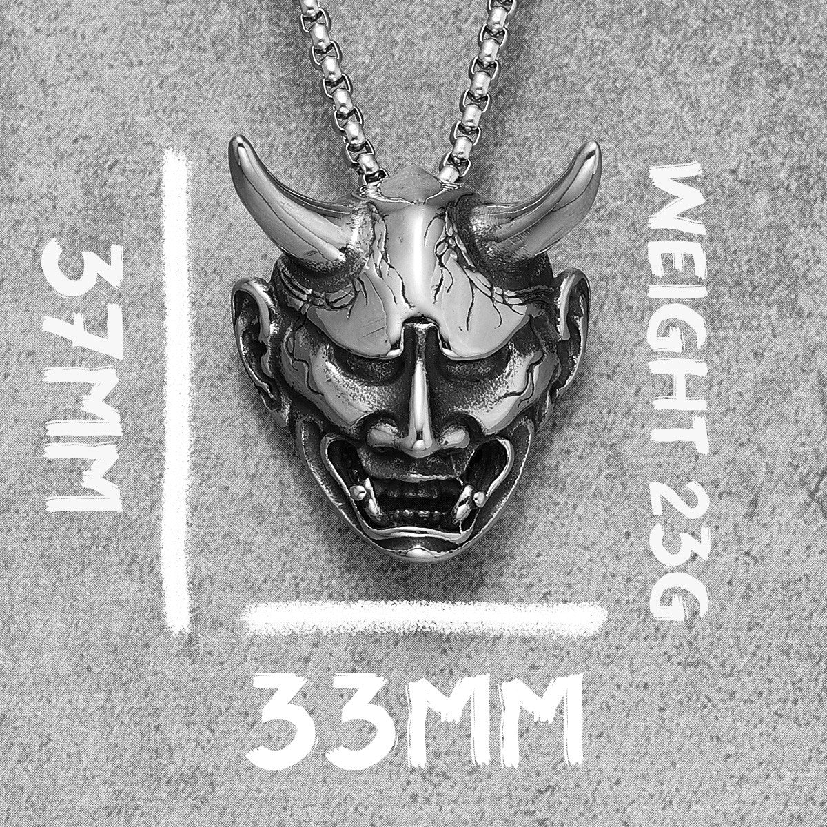 Japanese Prajna Mask | 316L No Fade Stainless Steel Expression of Evil Pendant Chain