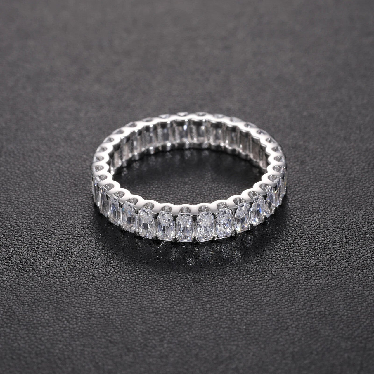 Mens Genuine VVS Diamond 925 Silver Full Baguette Stone Band Hip Hop Rings