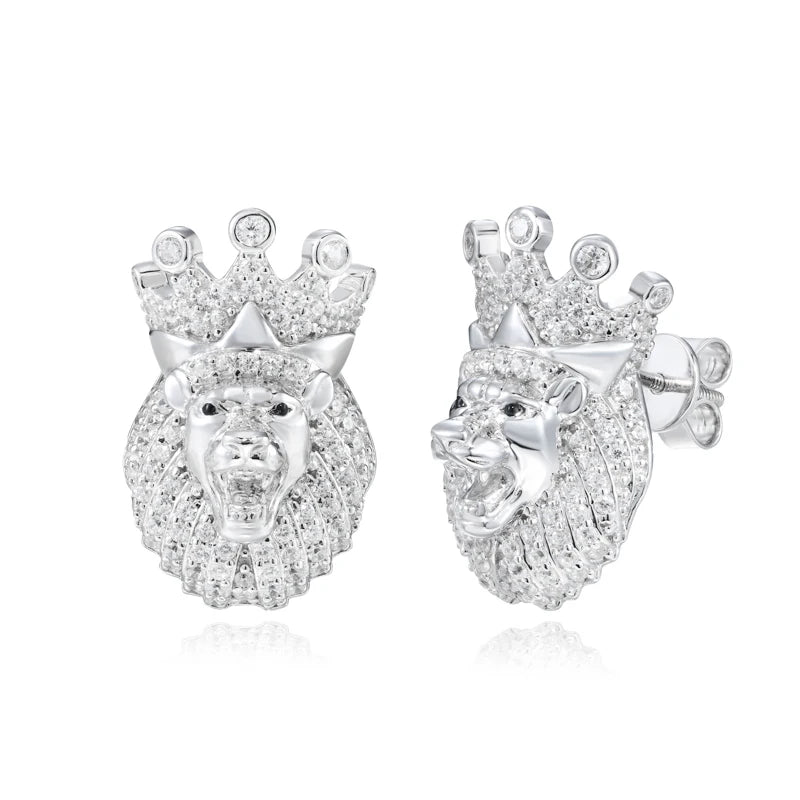 Protect The Throne | Moissanite Diamond Hip Hop Lion King Stud Bling 925 Silver Earrings