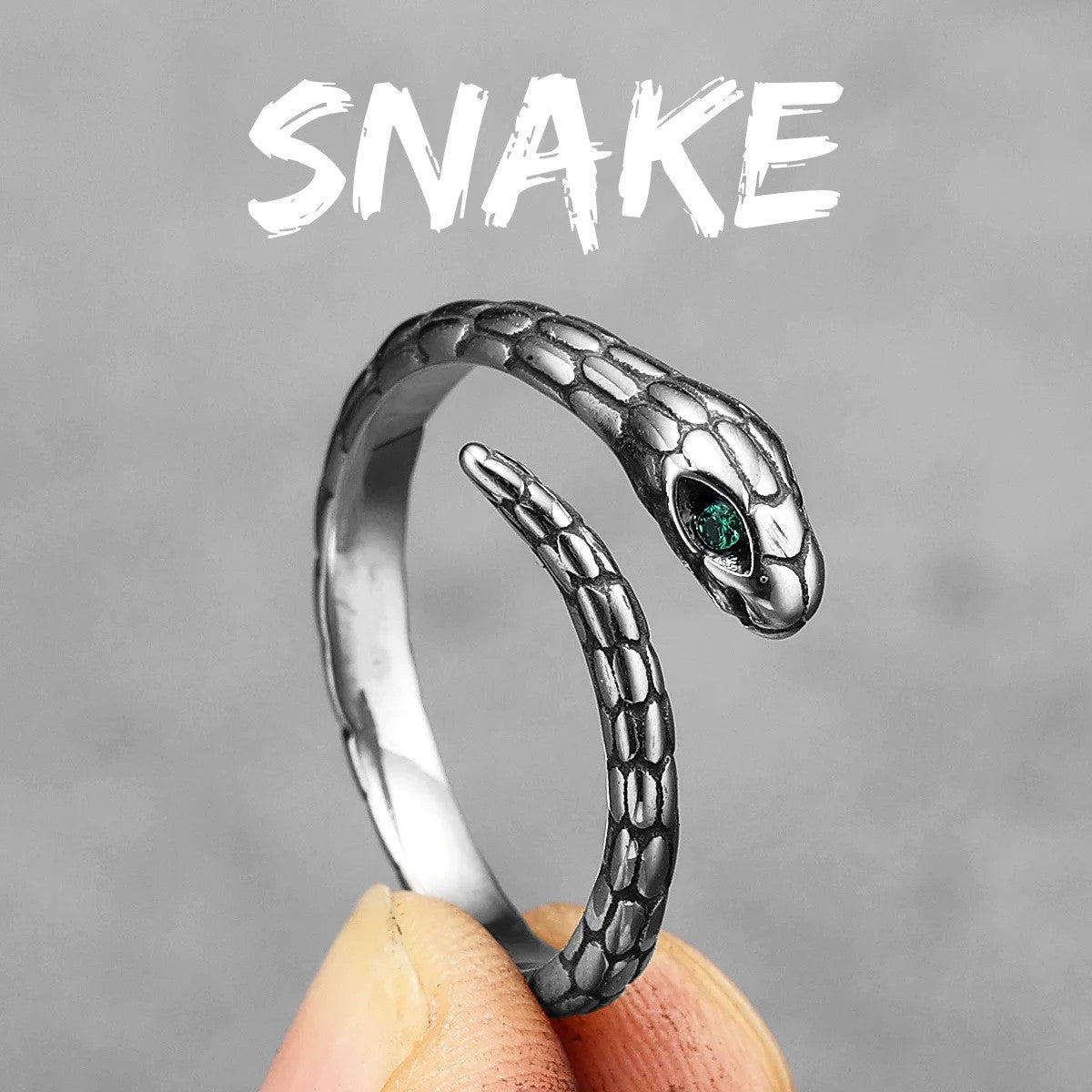 Emerald Snake | Solid 316L Stainless Steel Emerald Gem Eye Men Rings