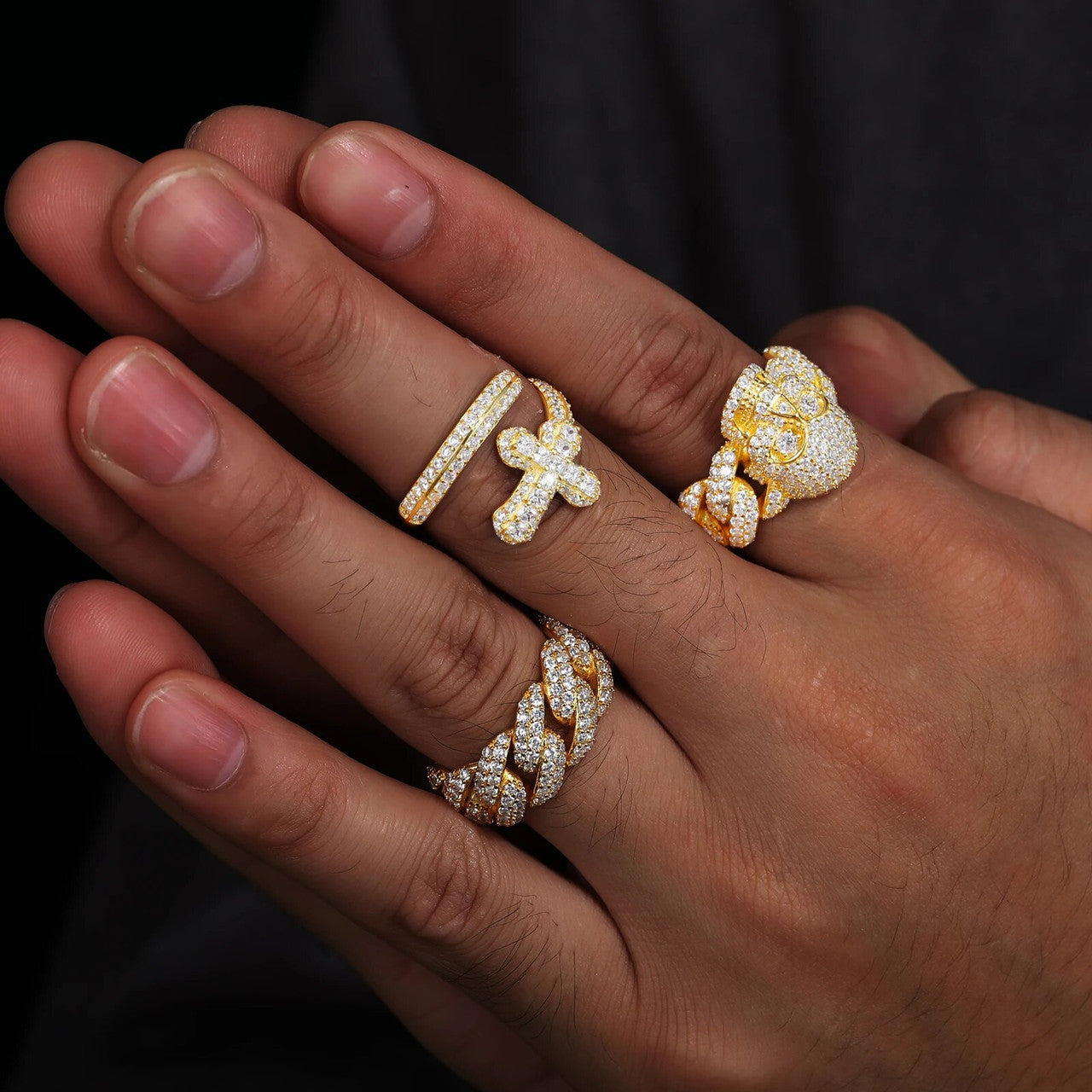 Mens 18k Gold 925 Silver Skeleton Skull Beautiful Prong Set VVS Diamond Moissanite Hip Hop Rings