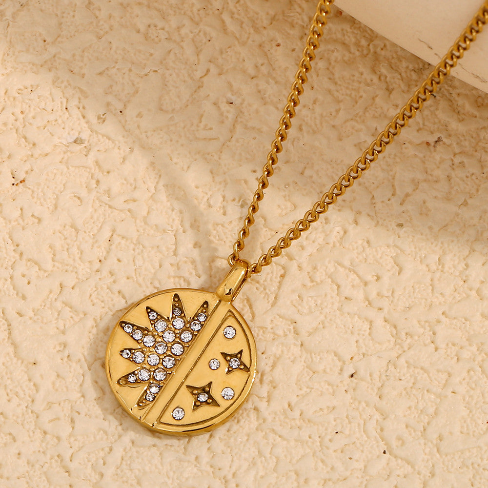 Ladies No Fade 18k Gold Stainless Steel Exquisite Round Zircon Star Pendant Necklace