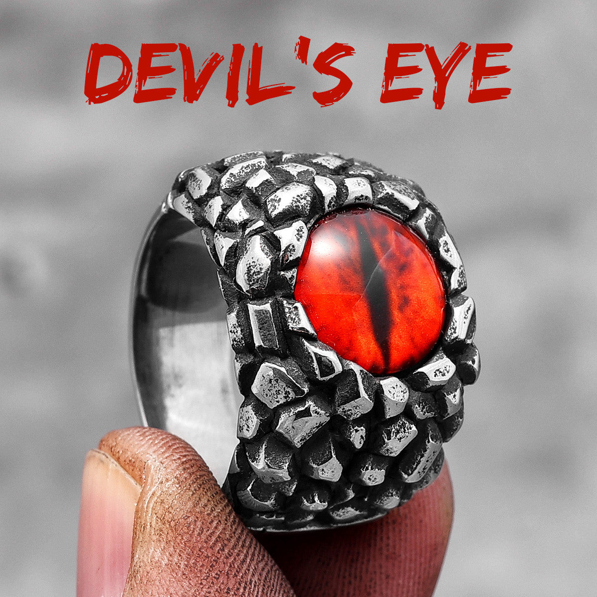 Mens No Fade Silver Stainless Steel Red Yellow Devil&#39;s Eye Rings