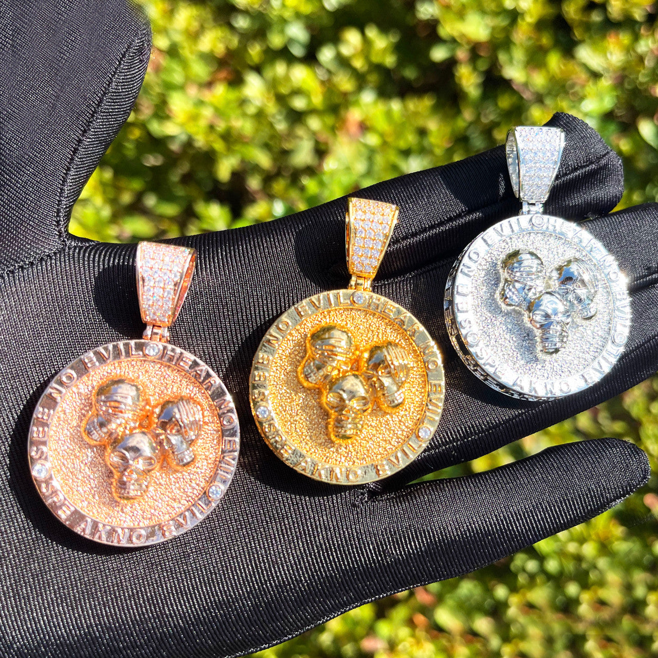 Abundance Skulls | See Here Speak No Evil Iced Hip Hop Pendant 