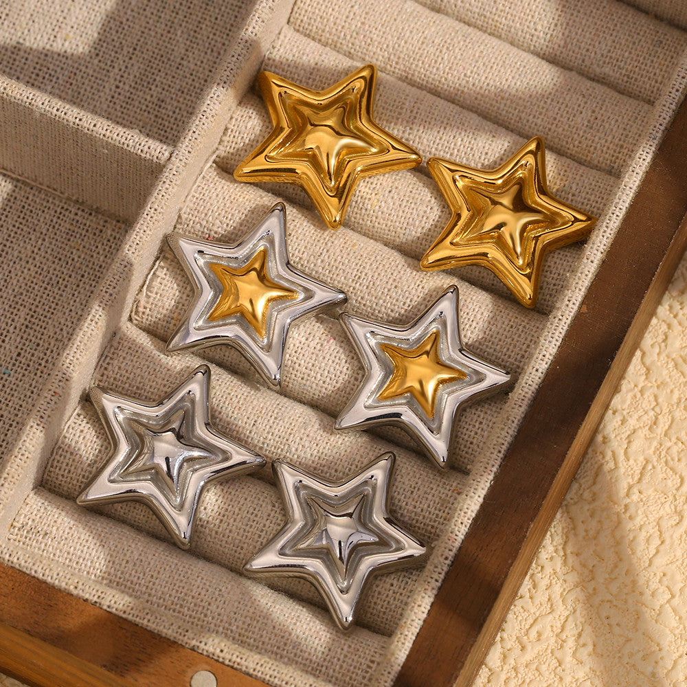 Women's 18k Gold Waterproof Mix Color Stainless Steel Star Stud Earrings