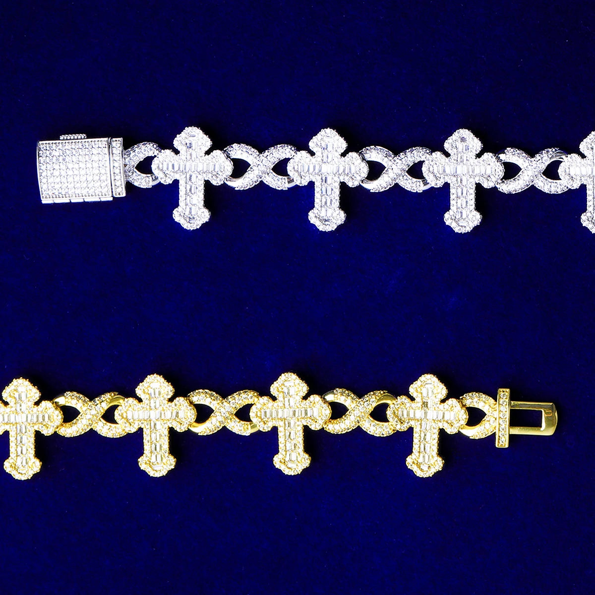 Infinity Passion II | VVS Diamond CZ 5AA+ Baguette Stone Cross Chain Bracelet