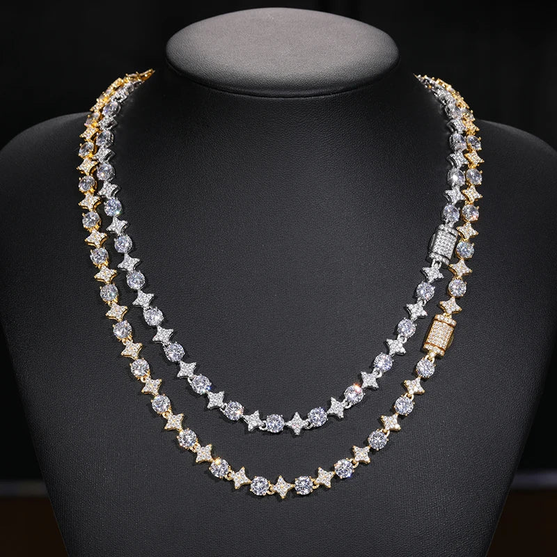 Circle Stars | 925 Solid Sterling Silver Diamond Moissanite Iced Hip Hop Chain Necklace