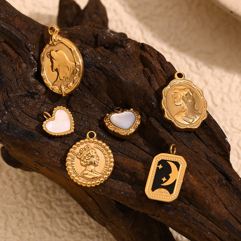 18k Gold Waterproof DIY Retro Style Moon Star Agate Stone Heart Pendant Necklace Bracelet