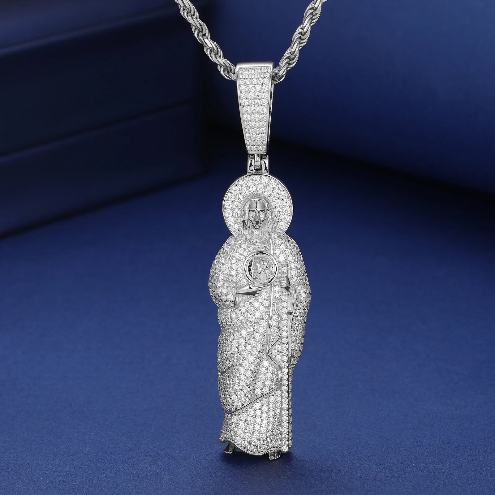 San Judas Tadeo | Solid 925 Sterling Silver Moissanite Diamond Spiritual Hip Hop Pendant
