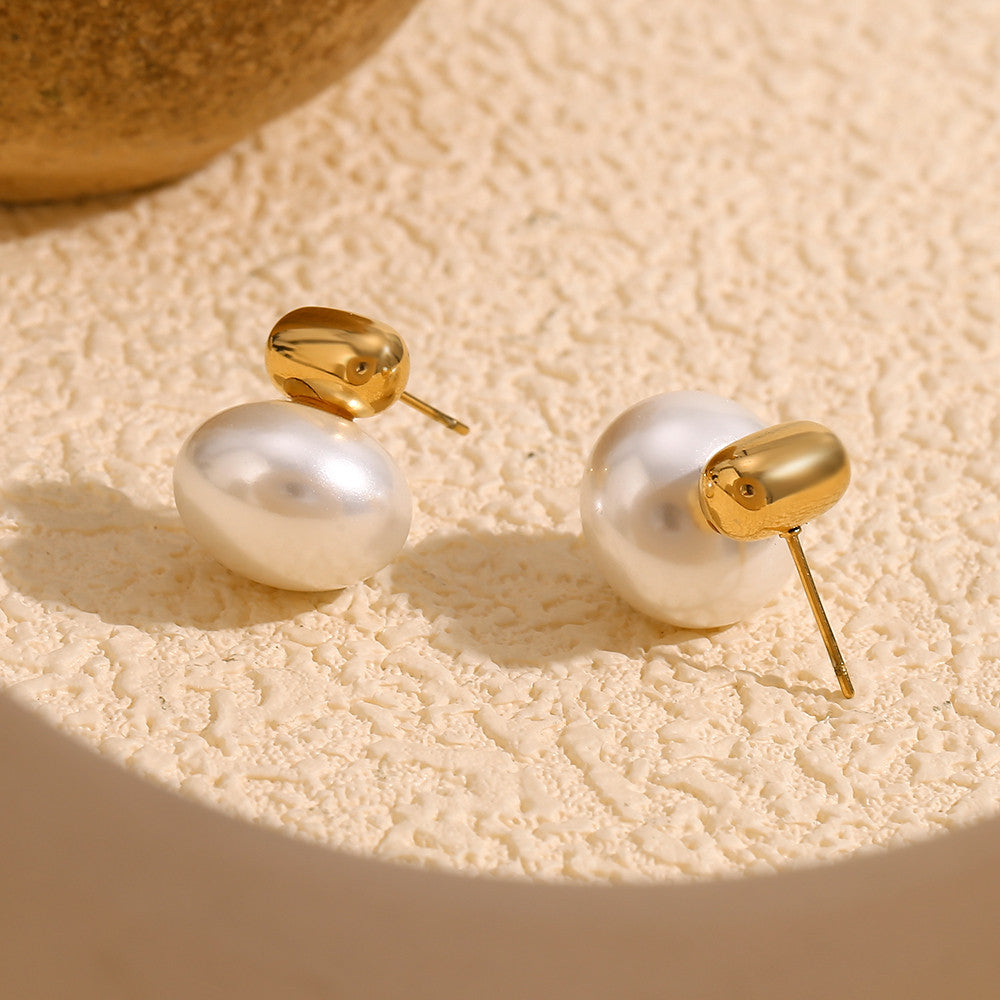 18k Gold Tarnish Free Imitation Pearl Stud Elegant Bling Earring