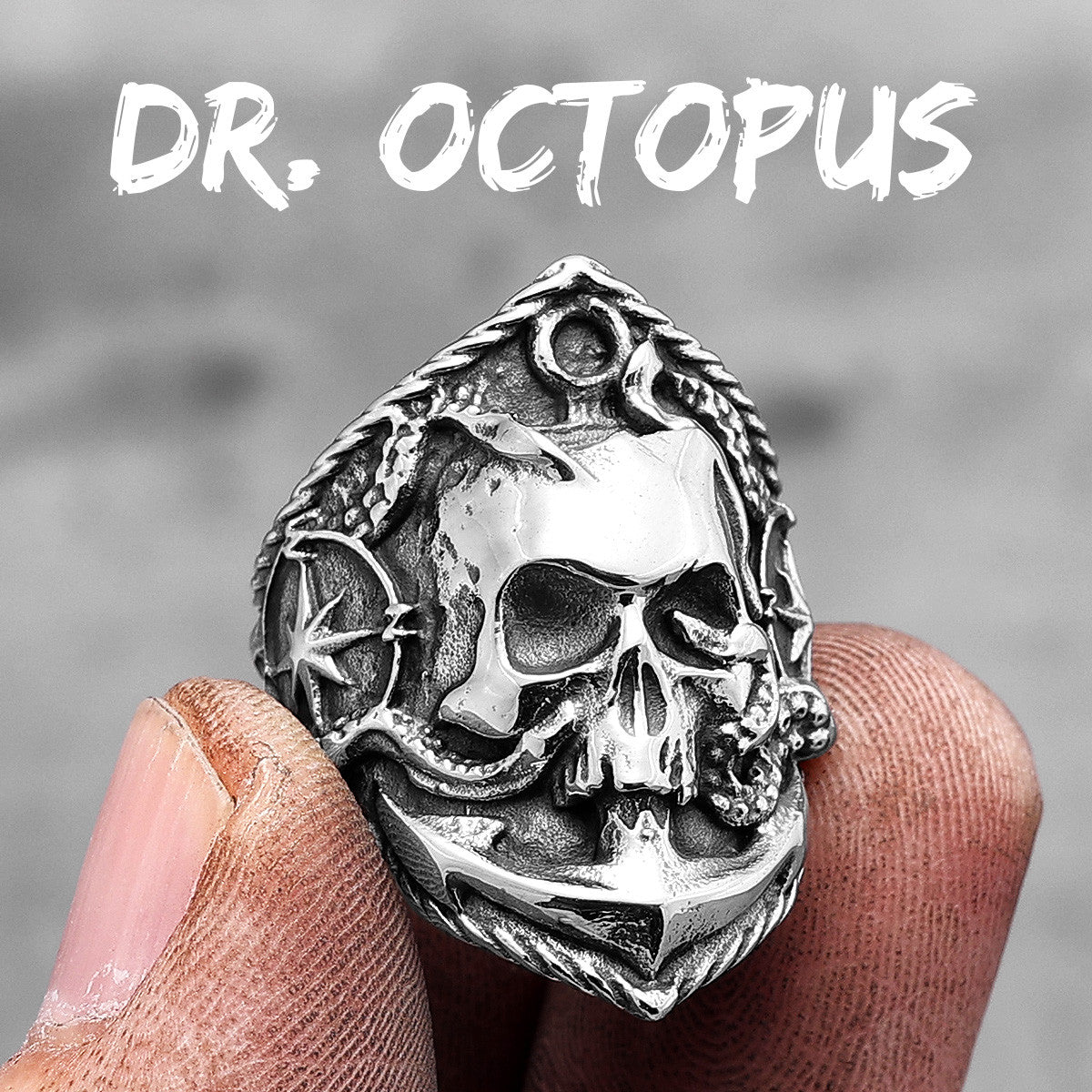 Mens Stainless Steel Dr Octopus Pirate Ghost Skull Anchor Street Wear Rings
