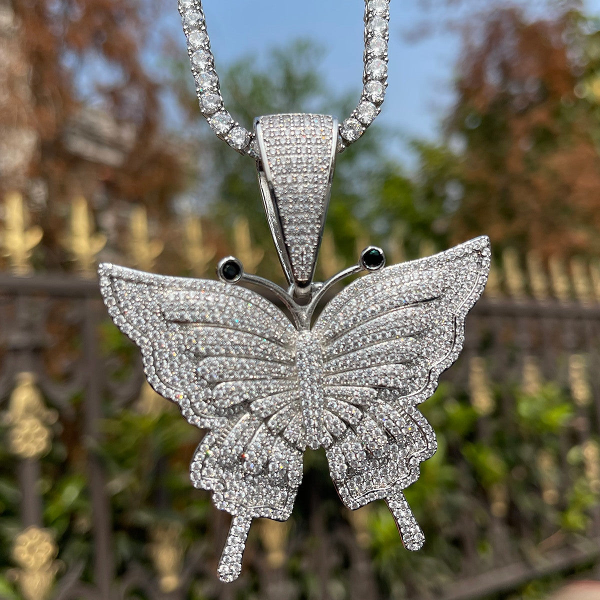 Ladies 24k Rose Silver Street Wear Casual Butterfly Bling Pendant Necklaces
