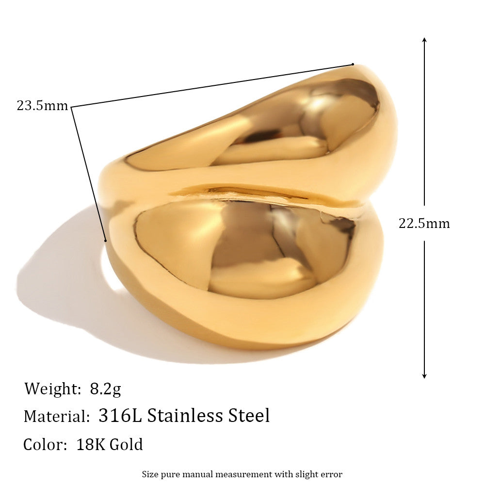 Women's 18k Gold Waterproof Double Layered Three Flower Round Cross Ring