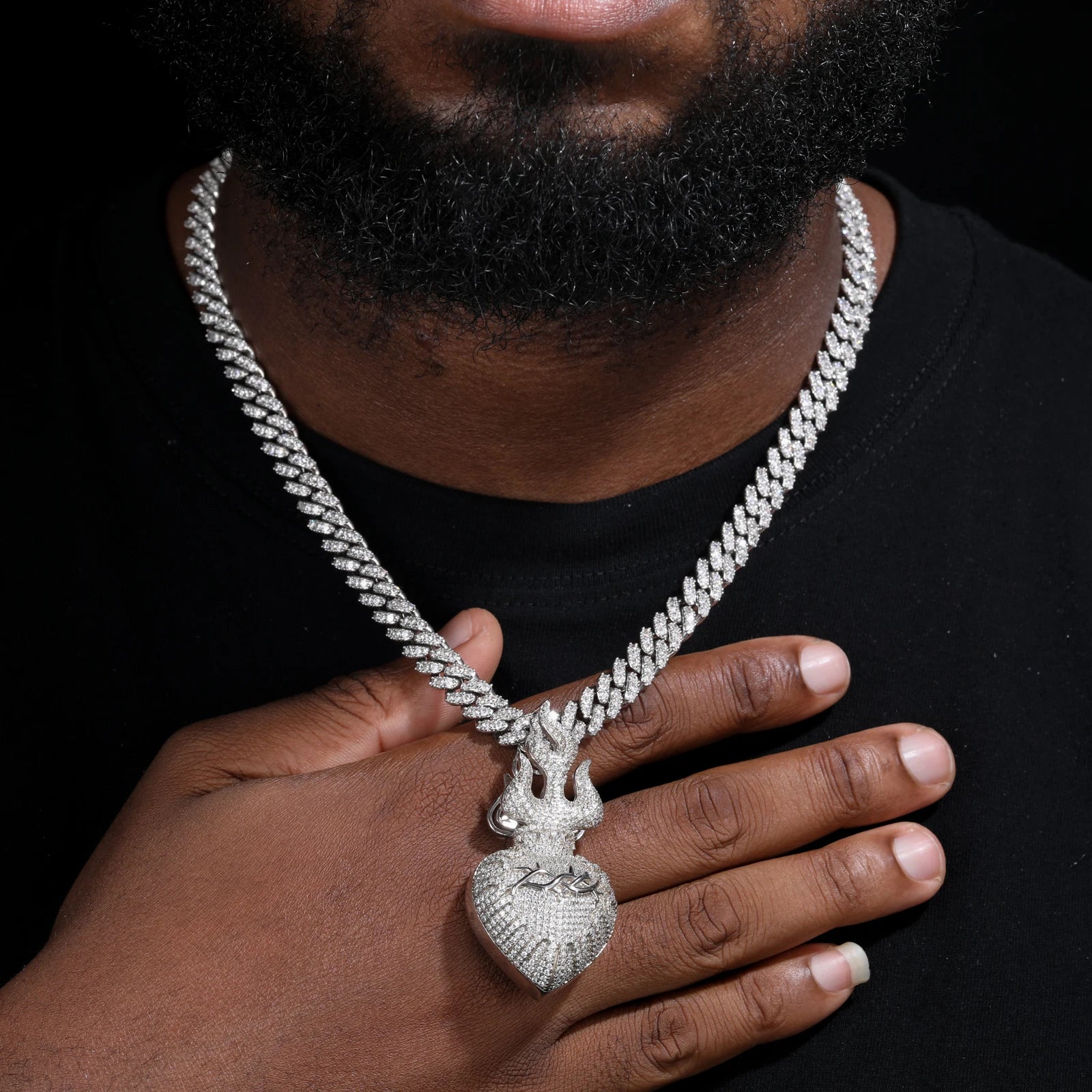 Hearts Of Fire | Moissante Diamond 925 Silver Jesus Heart  Crown Of thorns Hip Hop Pendant