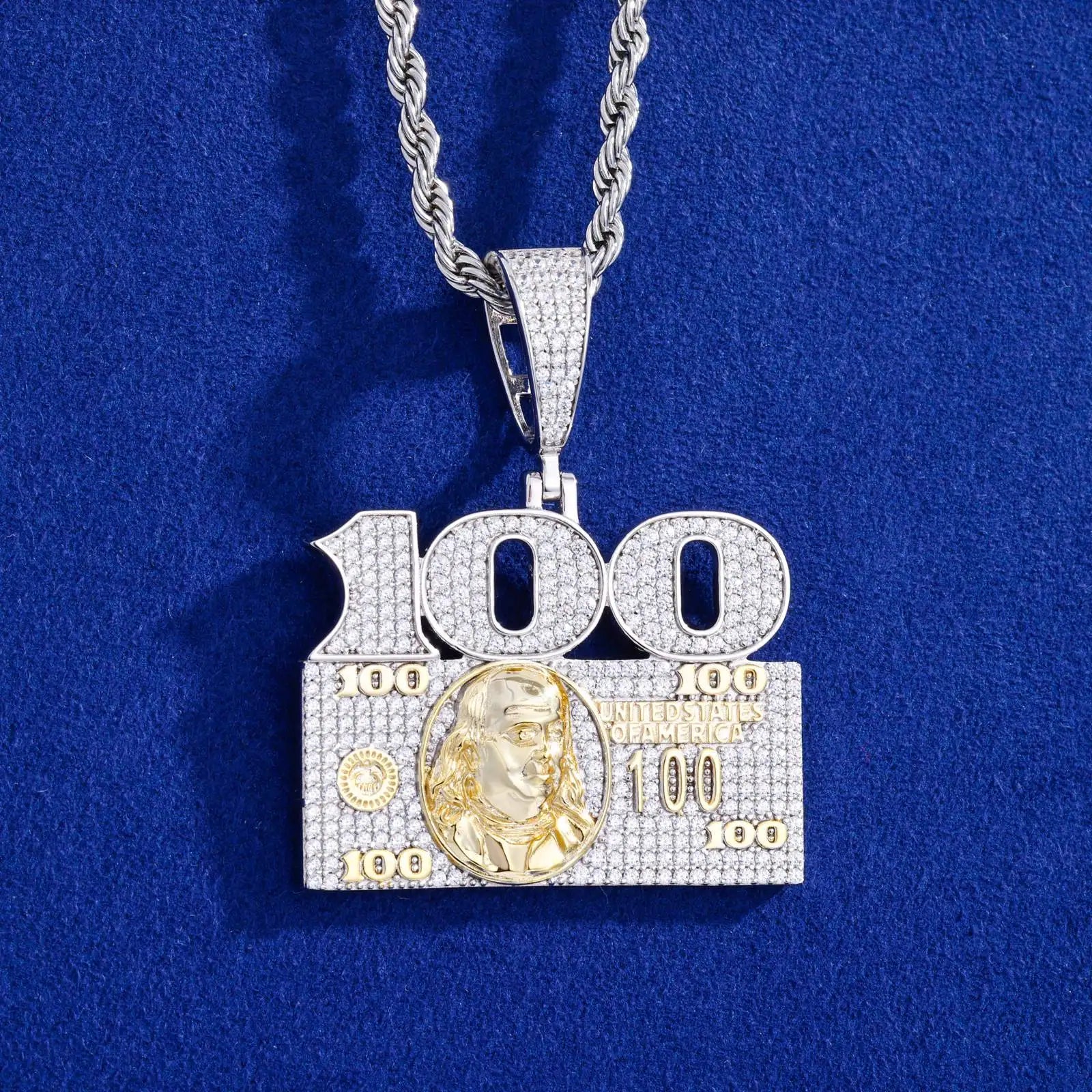 Keep It 100 | Iced Blinged Out Moissanite Diamond  925 Sterling Silver 100 Dollar Pendant