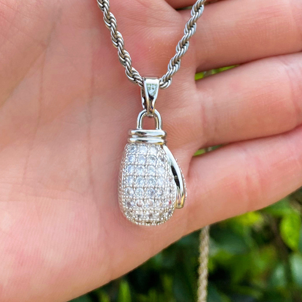 The Champ | VVS Diamond CZ Rose Gold 925 Silver 24k Luxury Hip Hop Boxing Gloves Pendant