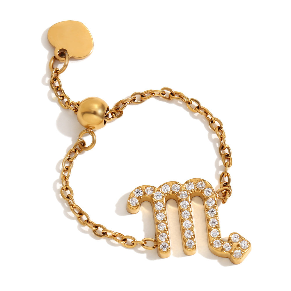 Ladies Waterproof 18k Gold Stainless Steel 12 Constellation Bling Adjustable Zodiac Rings