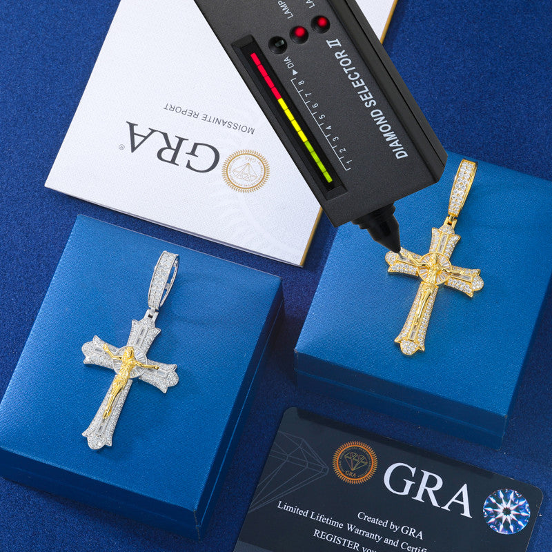 18k Gold Solid 925 Sterling Silver Jesus Crucifix D VVS Moissanite Diamond Cross Pendant