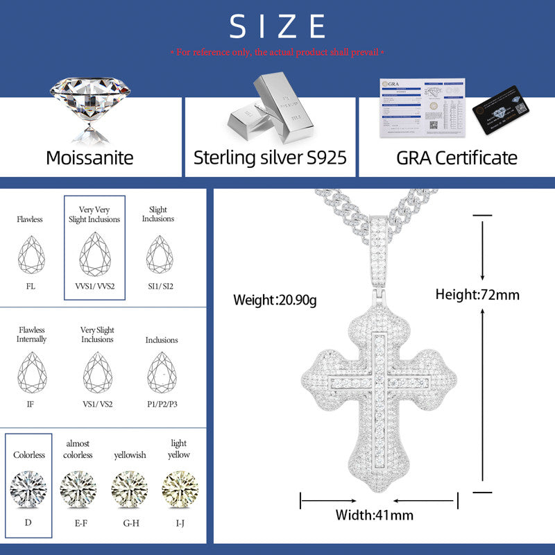 Spirit Within | Luxury Moissanite Diamond Solid 925 Silver Hip Hop  Cross Pendant