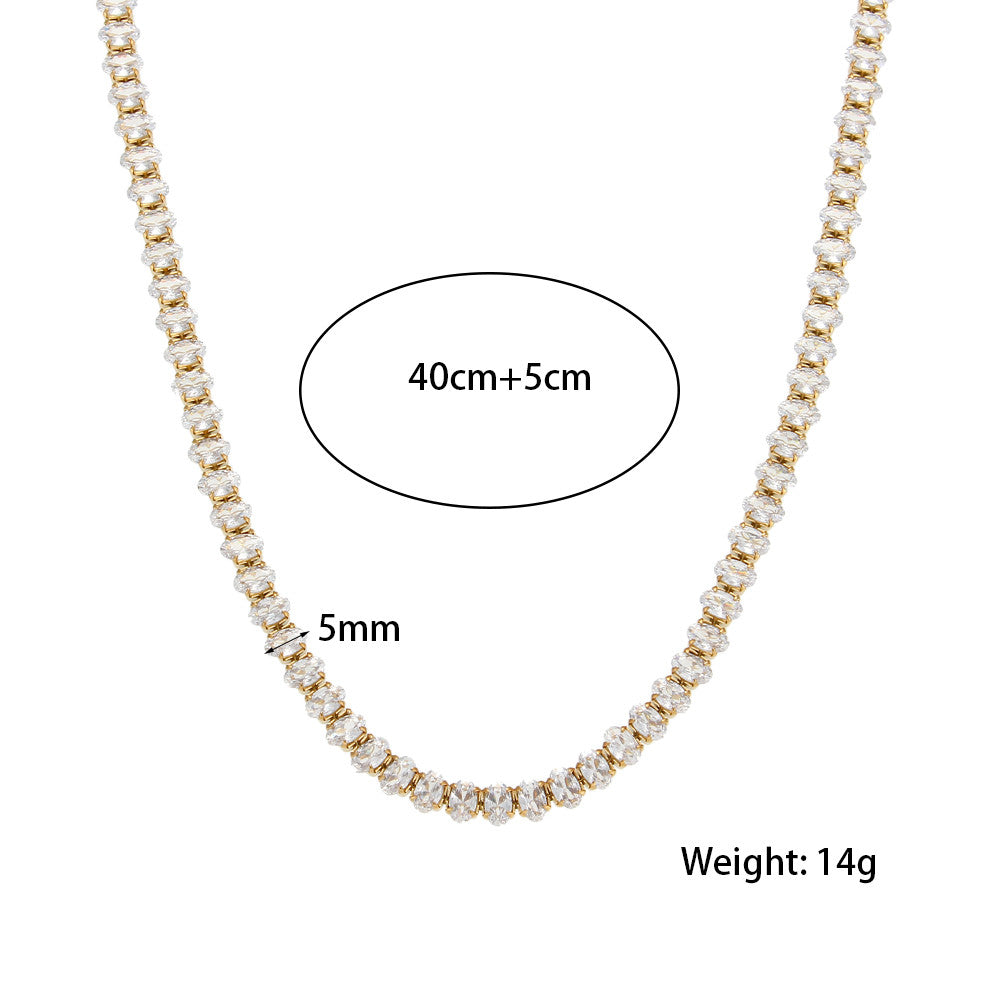 Ladies 18k Gold Waterproof Stainless Steel Bling Tennis Chain Necklace