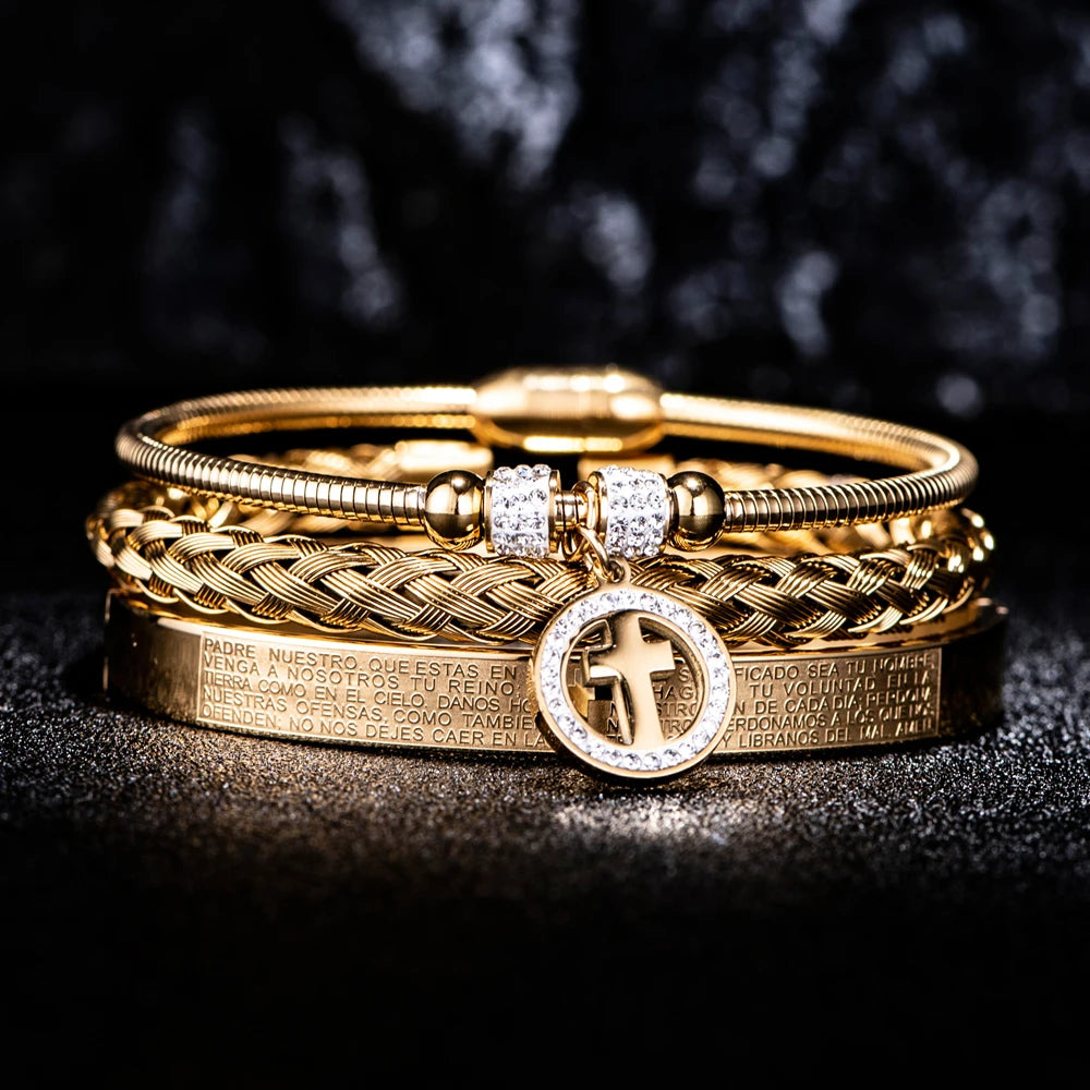 Spanish Charm | VVS Diamond CZ Luxury No Fade Stainless Steel 3 Piece Bracelet Set