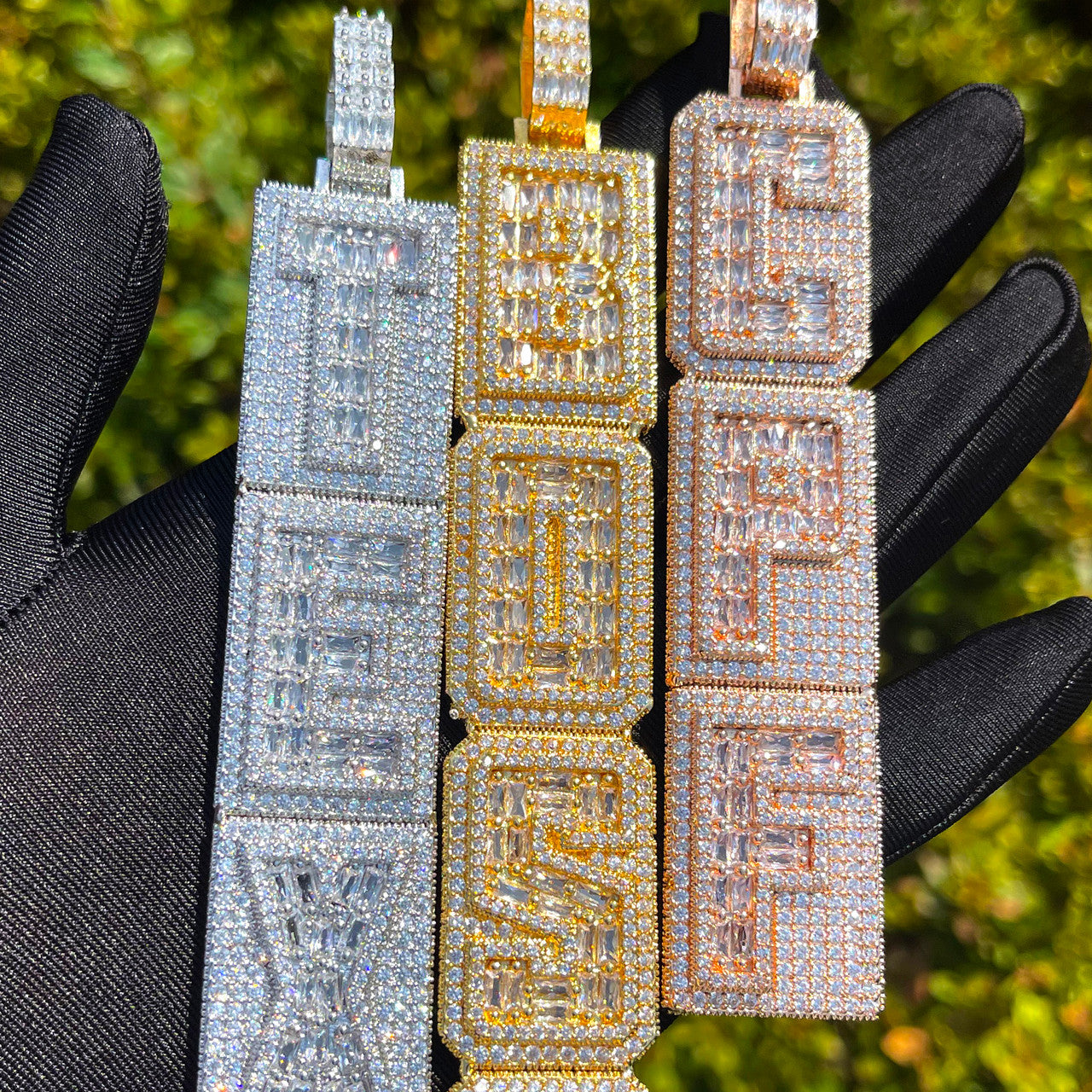 Tower Cascade | Vertical Iced Baguette Custom Made Nameplate Hip Hop Pendant