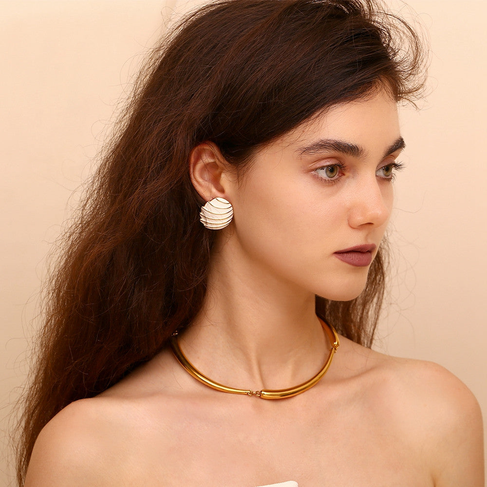 18k Gold Sail Shaped Enamel Stainless Steel Waterproof Earrings