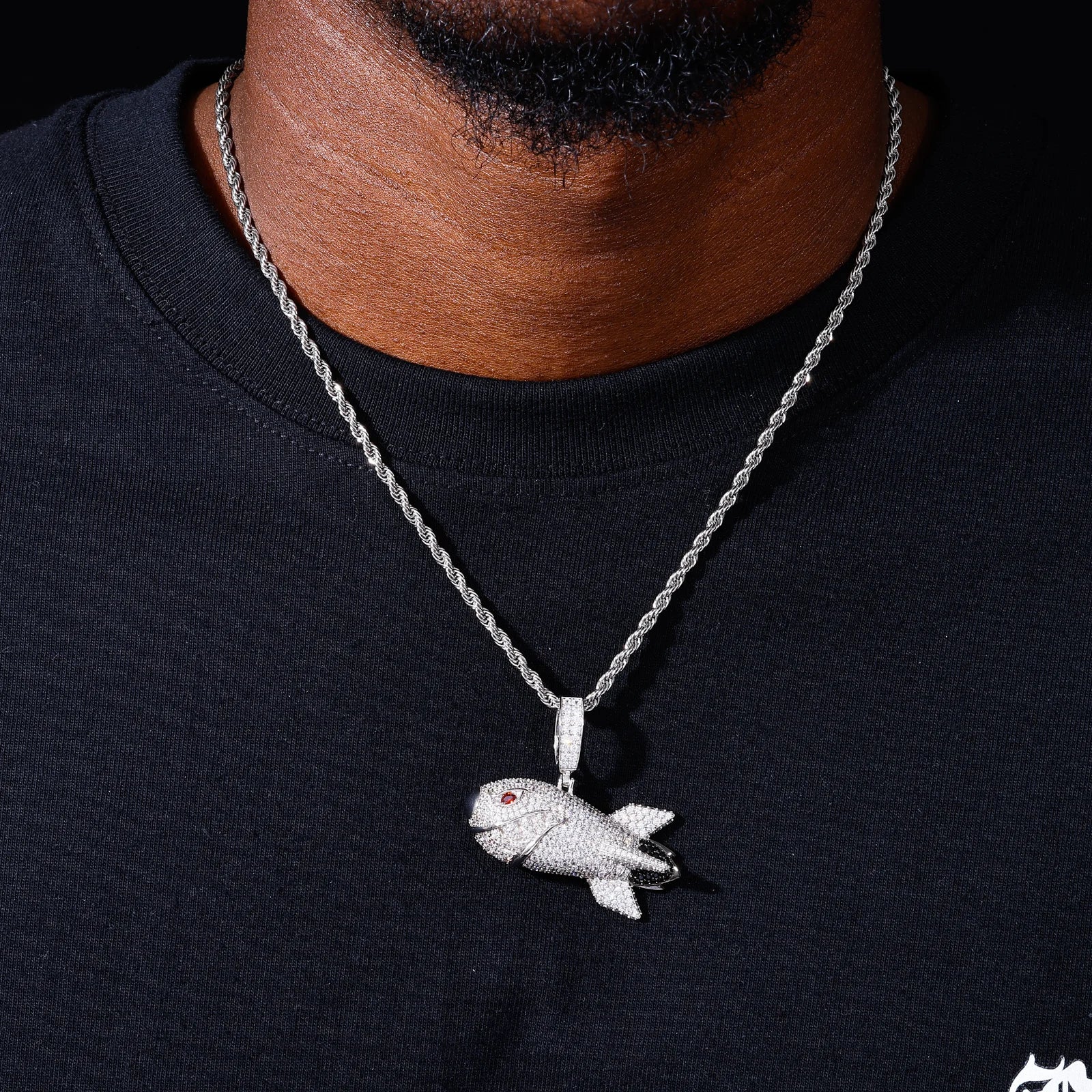 Missile Shark | 925 Sterling Silver Moissanite Hip Hop Shark Missile Hip Hop Pendant