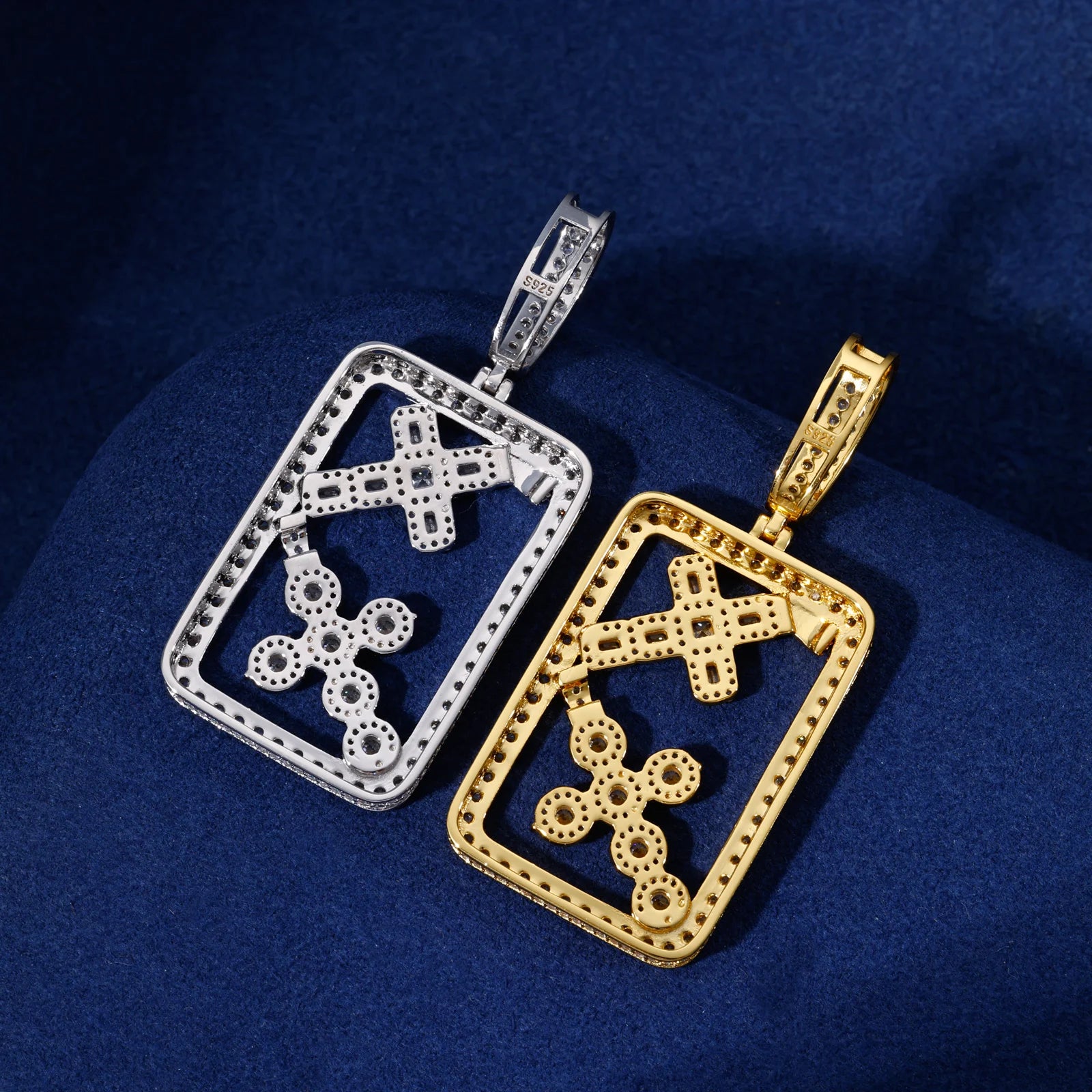 Boxed Double Cross | 925 Sterling Silver Moissanite Iced Blinged Out Cross Pendant