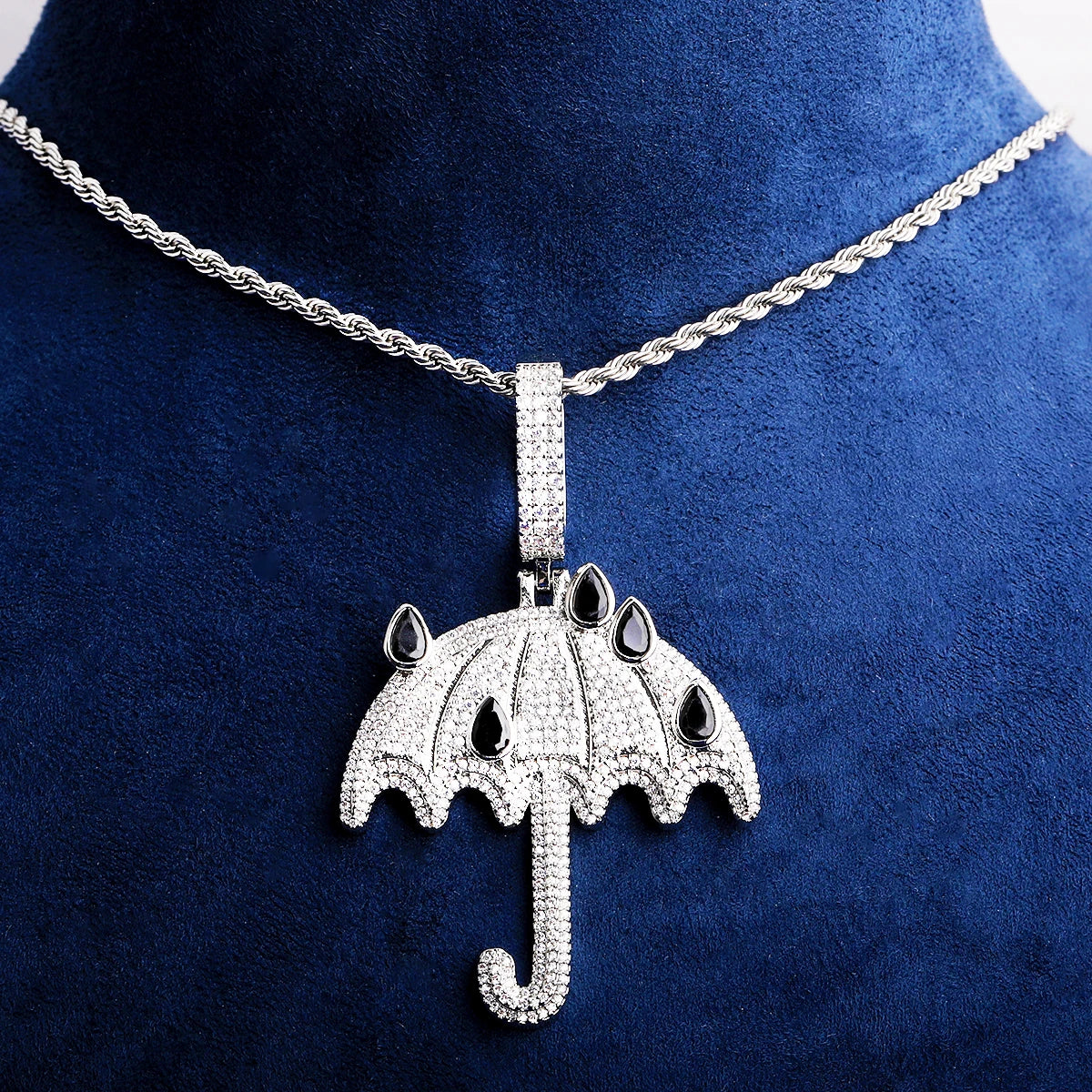 Rainfall | VVS Diamond CZ Iced Bling Out Umbrella Rain Falling Hip Hop Pendant