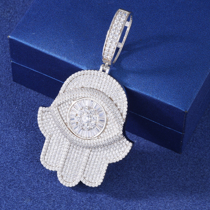 Iced Evil Eye | Moissanite Diamond Luxury 925 Silver Iced Blinged Out Fatima Hamsa Hand Pendant