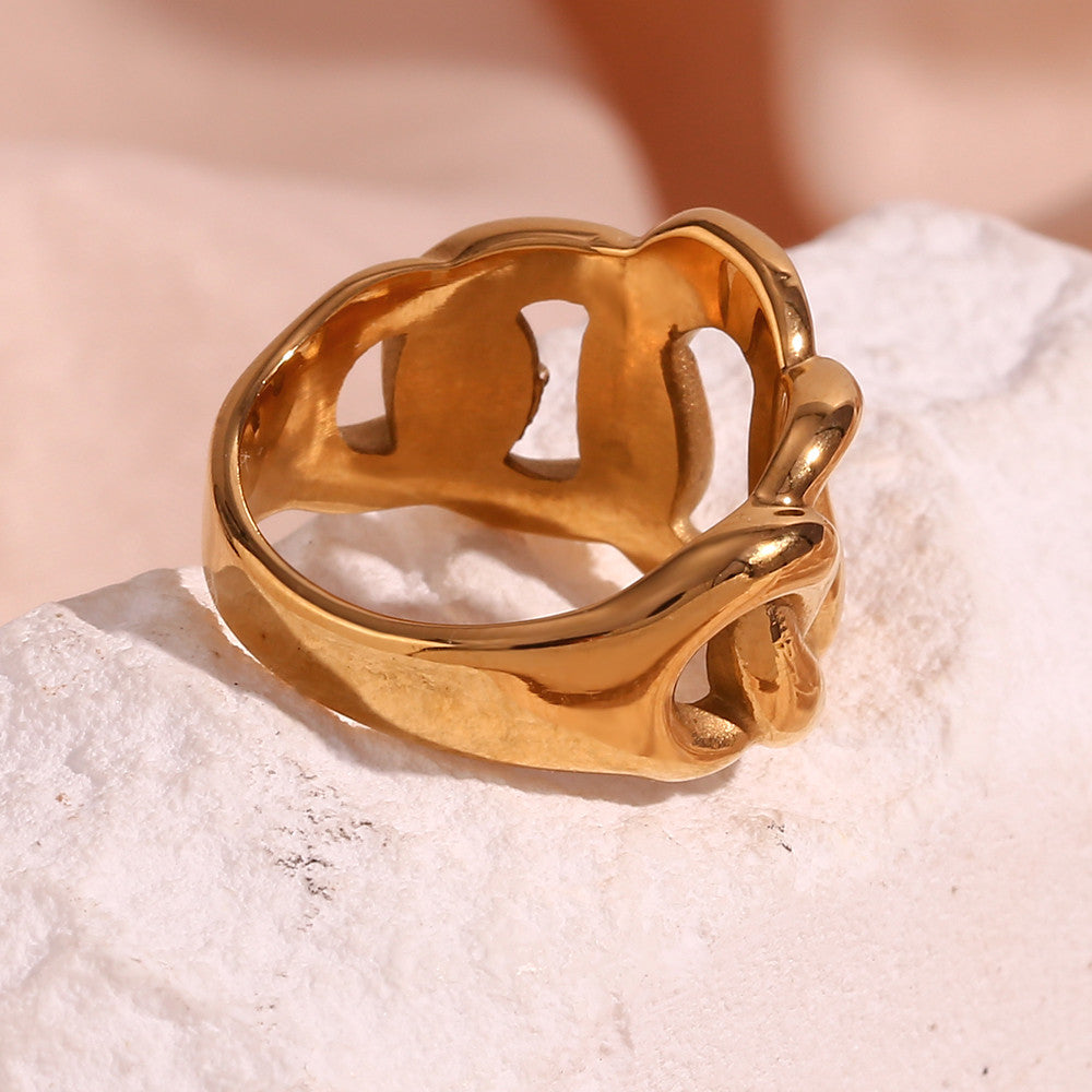 Womens 18k Gold Stainless Steel Eco-friendly Tarnish Free Chunky Hollow Braid Rings