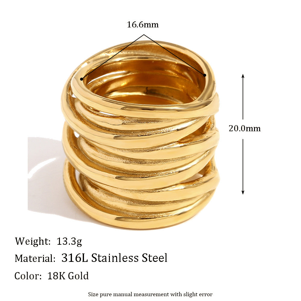 Ladies 18k Gold Silver No Fade Stainless Steel Irregular Woven Winding Waterproof Rings
