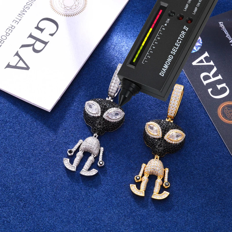 I Am A Martian | VVS Diamond CZ Alien Iced Bling Out Moissanite Solid 925 Silver Pendant