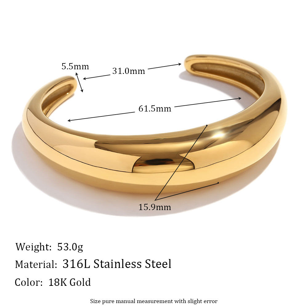Ladies 18k Gold Smooth Polished Waterproof Stainless Steel Timeless Classic Bangle Bracelet