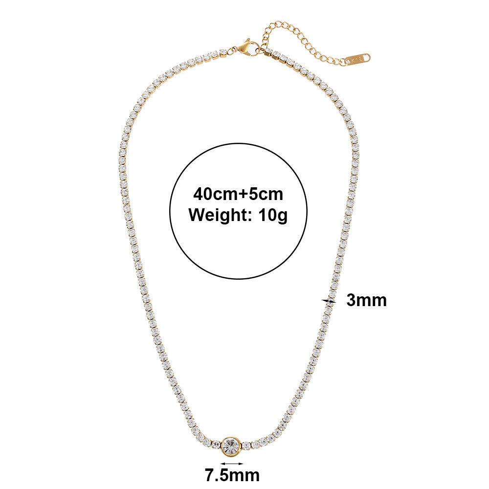 Ladies 18k Gold Waterproof Stainless Steel Bling Tennis Chain Necklace